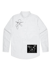Load image into Gallery viewer, Unisex White Organic Cotton Button Up Shirt - 3 One Line Drawings
