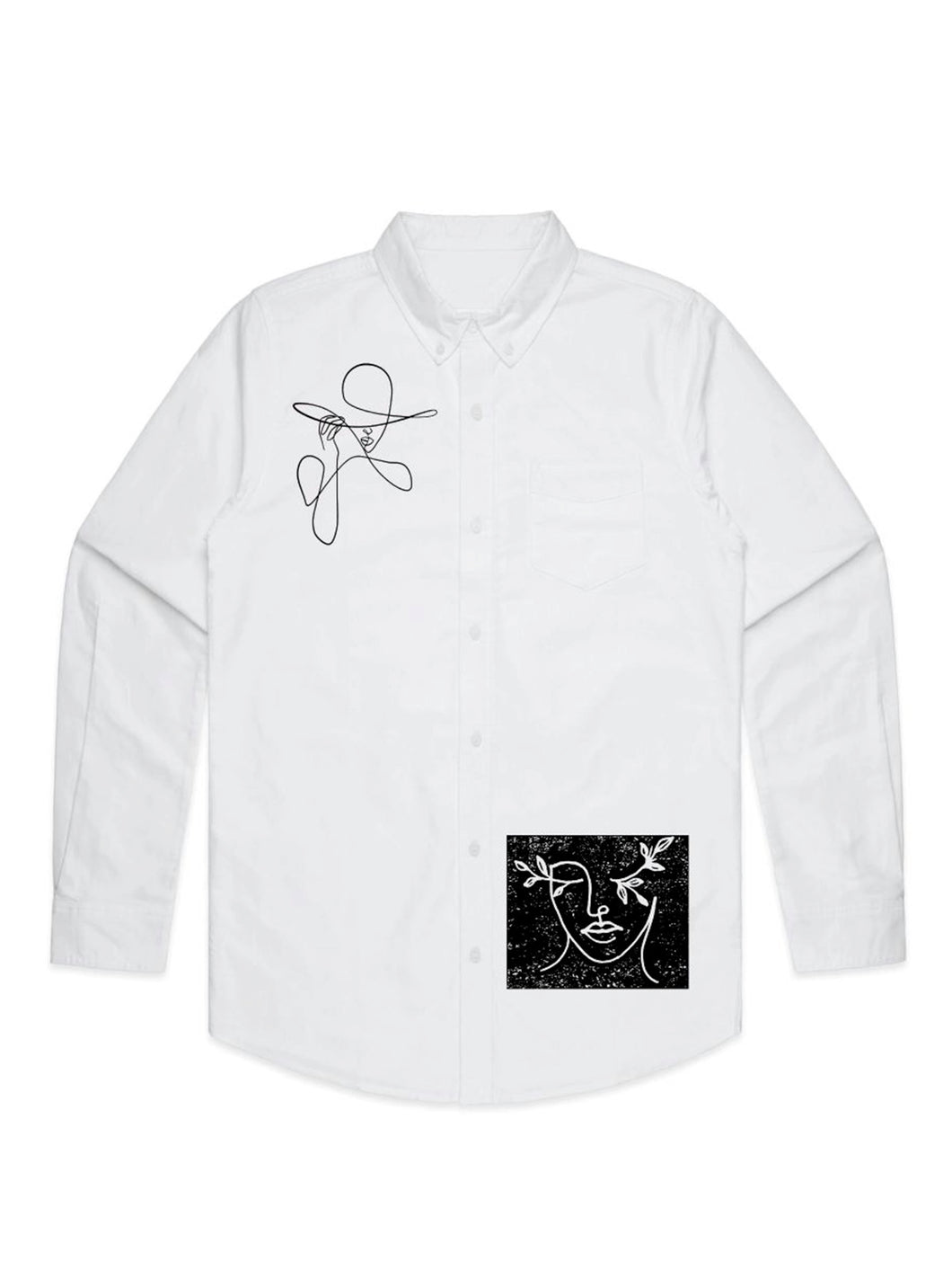 Unisex White Organic Cotton Button Up Shirt - 3 One Line Drawings