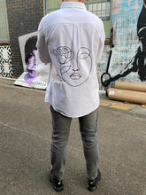 Load image into Gallery viewer, Unisex White Organic Cotton Button Up Shirt - 3 One Line Drawings
